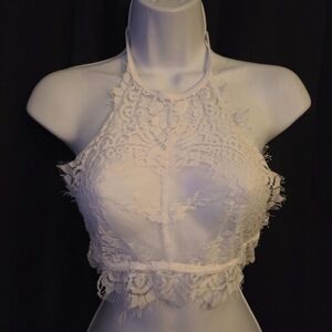 Elegant Lace Halter Top - White
